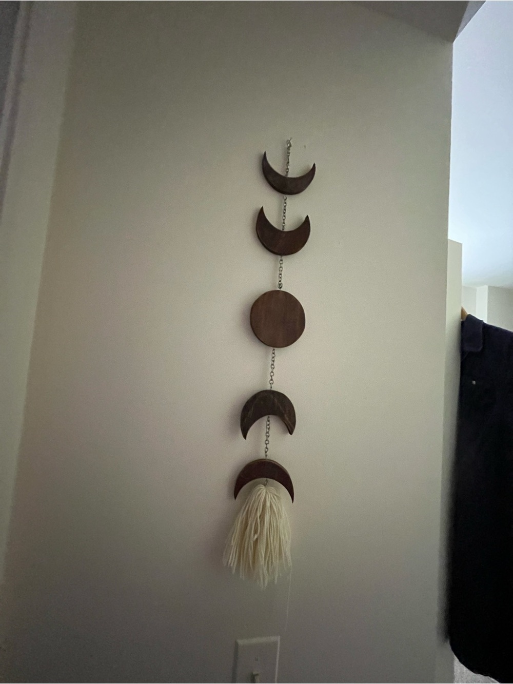 Boho Wooden Moon Phase Wall Hanging in Dark Brown